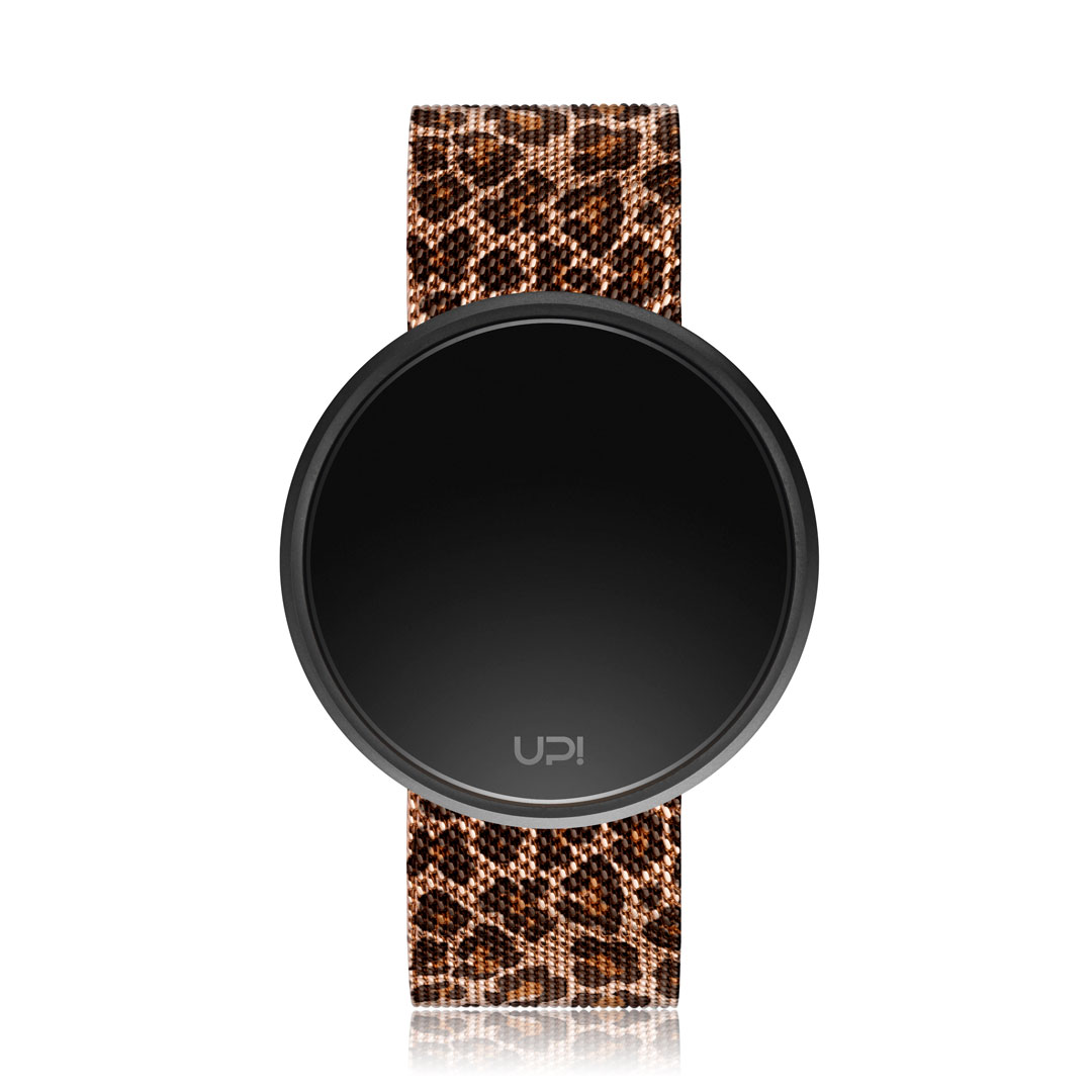 UPWATCH ROUND STEEL LEOPARD BLACK ROSE