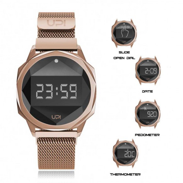 Up watch swarovski shiny rose gold & black clearance
