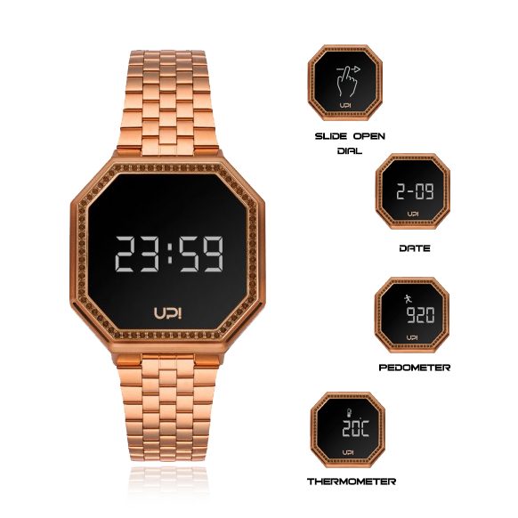 UPWATCH EDGE MINI SET WITH SWAROVSKI® ZIRCONIA MATTE ROSE GOLD BROWN